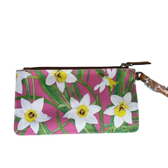 NWOT Dooney & Bourke RARE Daffodil Floral Pink Hawaiian Canvas Leather Wristlet - Picture 4 of 10